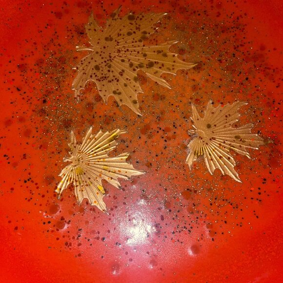 Curtis Jere Vintage MCM Art Bowl Artisan House Enamel Copper Maple Leaf Large - Picture 3 of 10